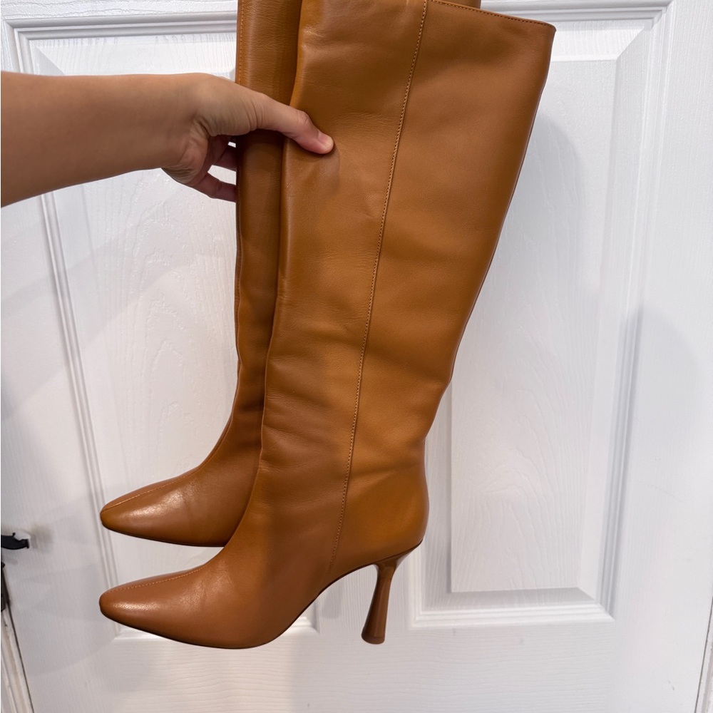 Italian Leather Mango Tan/Brown Over the Knee Boots
